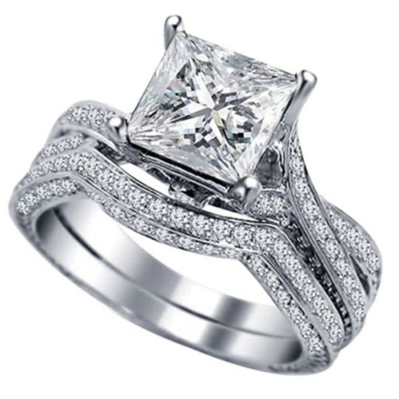 Aprilsplace Jewelry - Silver Wedding Ring Princess Cut 10